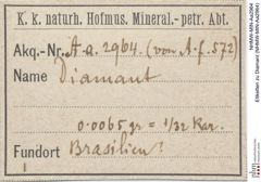 Etiketten zu Diamant (NHMW-MIN-Aa2964)